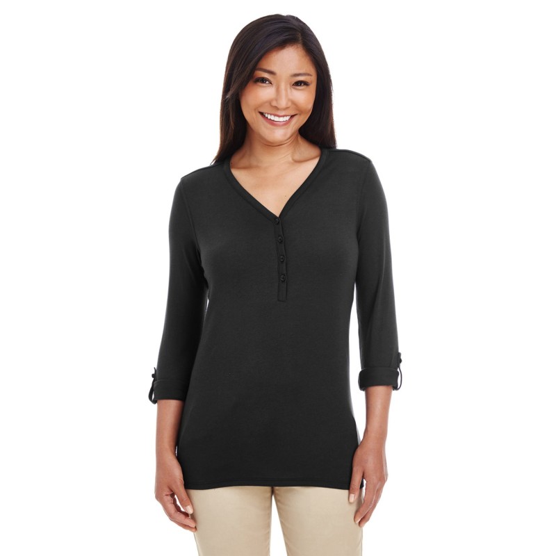 Buy Devon & Jones DP186W Ladies Perfect Fit Y-Placket Convertible Sleeve Knit Top | ApparelChoice.ca